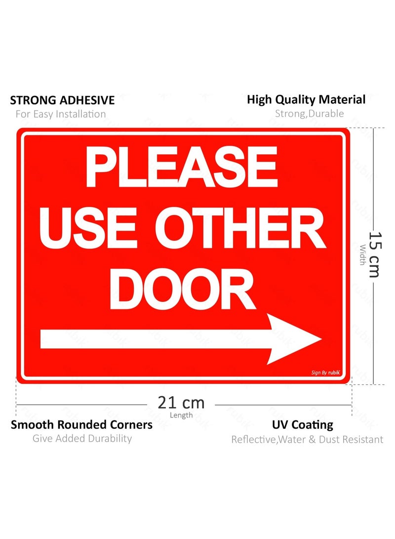 Rubik يرجى استخدام باب آخر ملصق لاصق ذاتي 21x15 سم، مقاوم للعوامل الجوية، عاكس، ملصق فينيل طويل الأمد للمتاجر والمدارس والمكاتب داخل وخارج المباني (الجانب الأيمن، أحمر/أبيض) - Image 3