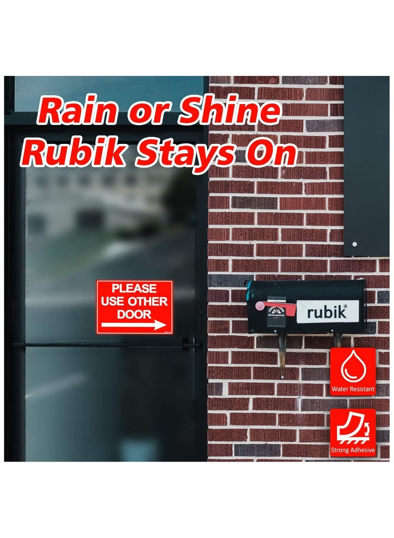 Rubik يرجى استخدام باب آخر ملصق لاصق ذاتي 21x15 سم، مقاوم للعوامل الجوية، عاكس، ملصق فينيل طويل الأمد للمتاجر والمدارس والمكاتب داخل وخارج المباني (الجانب الأيمن، أحمر/أبيض) - Image 5