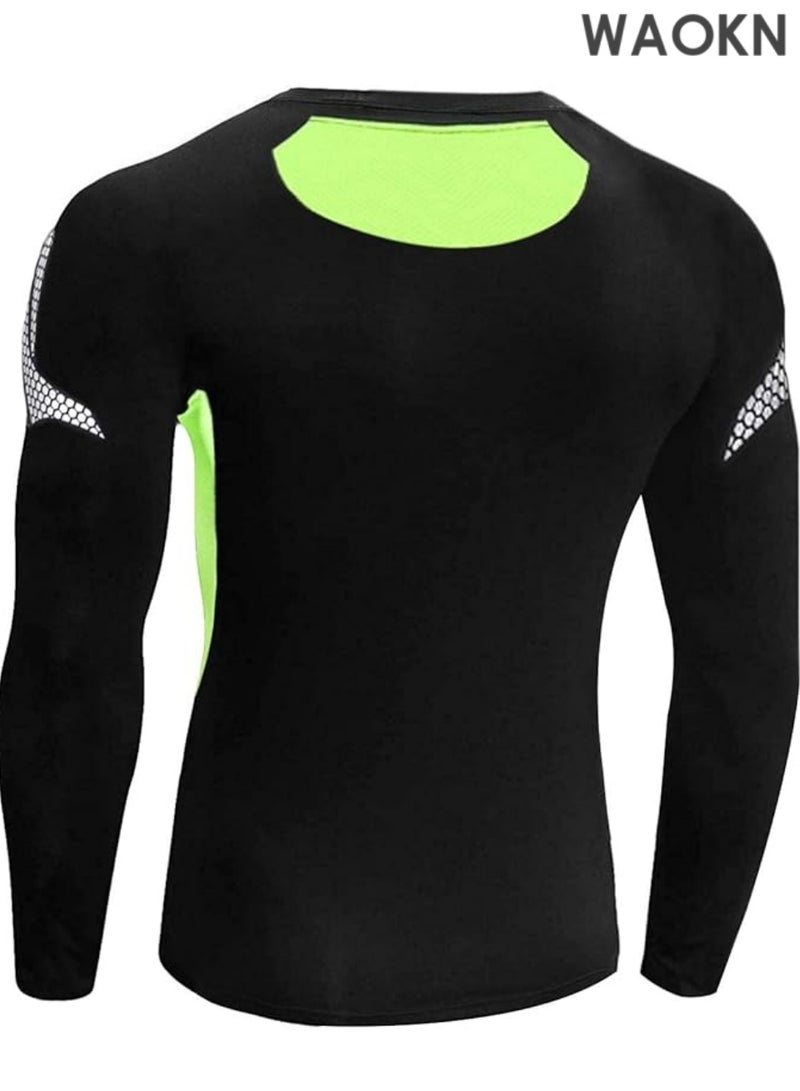 WAOKN Men's Compression Top Base Layer T-Shirt - Quick Dry Moisture Wicking Sports Shirt for Gym, Fitness, Running, Workout & Training - Breathable Performance Athletic Shirt for Active Men - Slim Fit Muscle Tee for CrossFit & Cardio-(-L) - Image 1