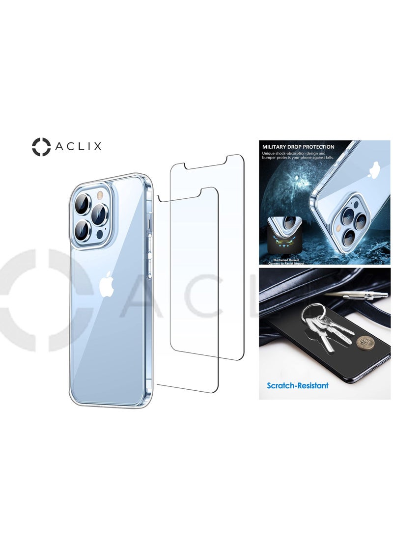 ACLIX IPhone 14 ProMax with A Glass Screen Protector 6.7 inch Shockproof Protective Case, Soft Scratch-Resistant Protection Case, Slim Transparent Thin Case for IPhone 14 Pro Max Pack of 3 