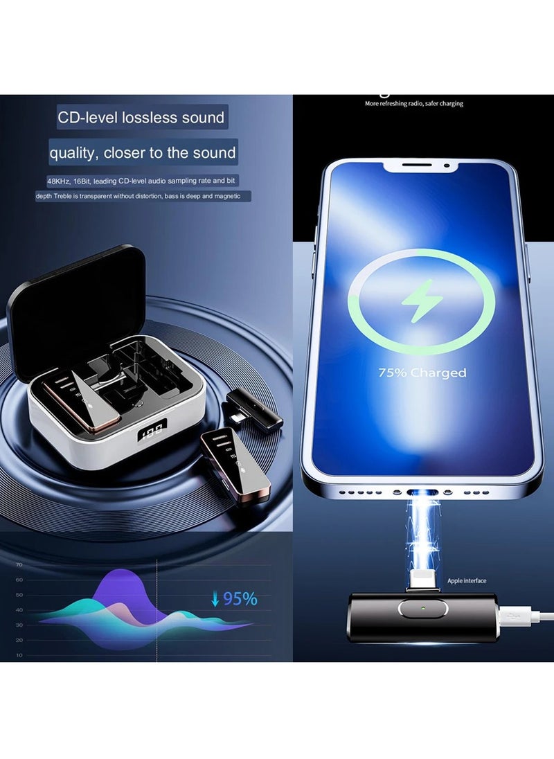 2 Pack Wireless Lavalier Microphones for iPhone, iPad - Crystal Clear Sound Quality for Recording, Live Streaming, Suitable for Apple interface
