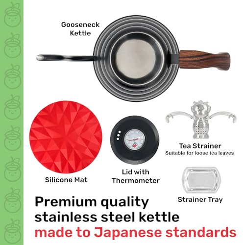 Captain Cranberry Japanese Gooseneck Kettle Stovetop with Thermometer and Insulated Handle (4-piece, 40.6 oz /1200ml), Stainless Steel Pour Over Tea Stovetop Kettle, Precision Pour Kettles Pot for Coffee & Tea (Black) - Image 3