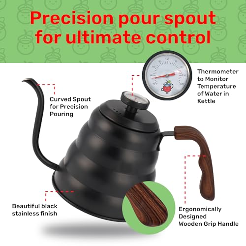 Captain Cranberry Japanese Gooseneck Kettle Stovetop with Thermometer and Insulated Handle (4-piece, 40.6 oz /1200ml), Stainless Steel Pour Over Tea Stovetop Kettle, Precision Pour Kettles Pot for Coffee & Tea (Black) - Image 5