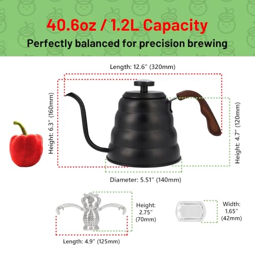 Captain Cranberry Japanese Gooseneck Kettle Stovetop with Thermometer and Insulated Handle (4-piece, 40.6 oz /1200ml), Stainless Steel Pour Over Tea Stovetop Kettle, Precision Pour Kettles Pot for Coffee & Tea (Black) - Image 2