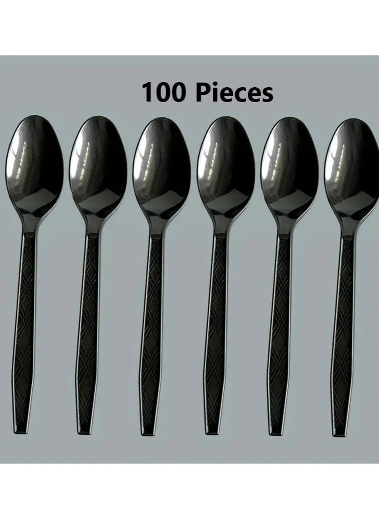 Star 100Pcs Disposable Plastic Spoons, Heavyweight Durable Black Spoons  - Image 1