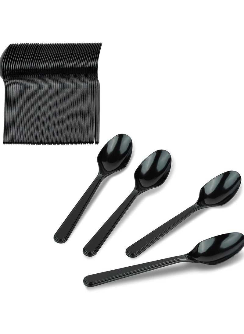 Star 100Pcs Disposable Plastic Spoons, Heavyweight Durable Black Spoons  - Image 4