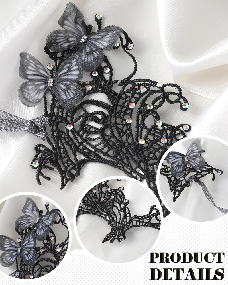 Zinniday Butterfly Masquerade Mask for Glasses, 2026 Black Mysterious Eyemask for Women Lady Couples Halloween Renaissance, 1920s 50s Antique Venetian Lace Mask for 1920s 50s Party Renfaire Prom - Image 4