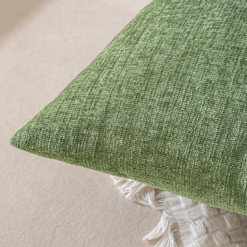 EMEMA 20"x20" Inch Pillow Covers Set of 2 Soft Chenille Throw Pillow Covers Decorative Couch Square Pillow Covers Modern Solid Dyed Pillowcases for Sofa Bed Green 50x50cm(Only Covers) - Image 5