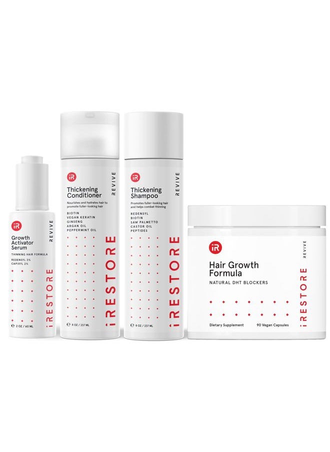 iRestore Max Growth Bundle includes our Hair Growth Formula Supplement, Growth Activator Serum, Thickening Shampoo, and Conditioner to Combat Thinning and Promote Growth  - Image 1