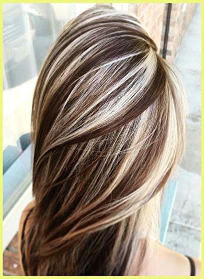 AASA Highlights Clip on in Hair Extensions Colored Hair Streak Synthetic Hairpieces Set of 2Pcs Light Brown - Image 2