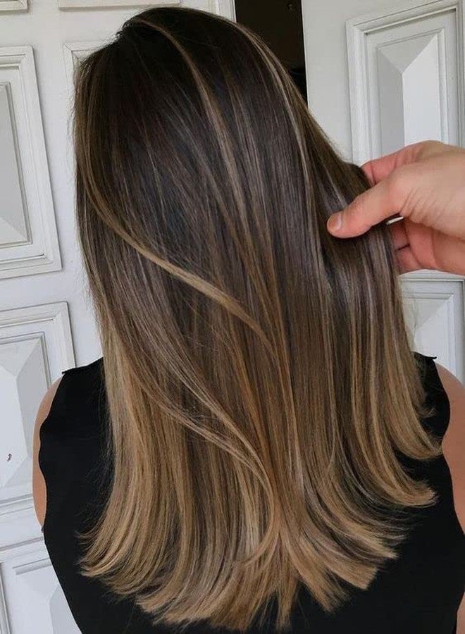 AASA Highlights Clip on in Hair Extensions Colored Hair Streak Synthetic Hairpieces Set of 2Pcs Light Brown - Image 3