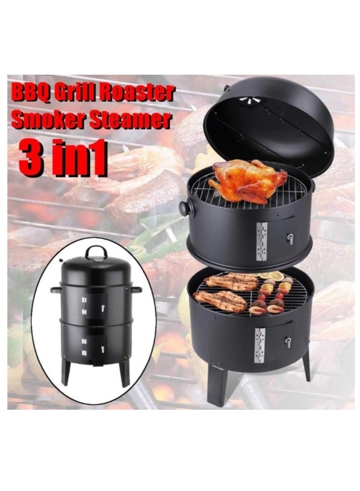OASIS-TH Charcoal Grill Barbecue Smoker 3 in 1 BBQ Grill Roaster Smoker Steamer Barbecue Grill Portable Outdoor Camping Charcoal Stove Cooking - Image 2