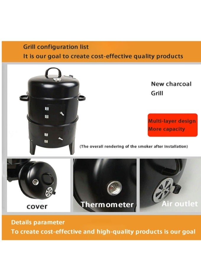 OASIS-TH Charcoal Grill Barbecue Smoker 3 in 1 BBQ Grill Roaster Smoker Steamer Barbecue Grill Portable Outdoor Camping Charcoal Stove Cooking - Image 4