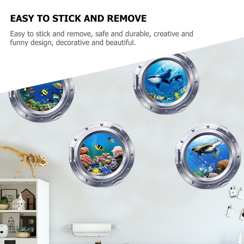 4Pcs 3D Decals Sea Nature Scenery Wall Stickers Animal Wall Decals Home Wall Art Decoration - Image 5