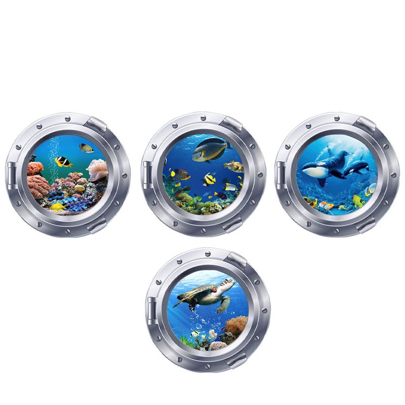 4Pcs 3D Decals Sea Nature Scenery Wall Stickers Animal Wall Decals Home Wall Art Decoration - Image 3