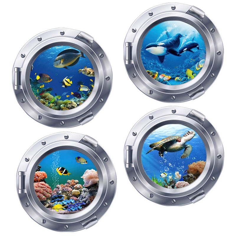 4Pcs 3D Decals Sea Nature Scenery Wall Stickers Animal Wall Decals Home Wall Art Decoration - Image 1