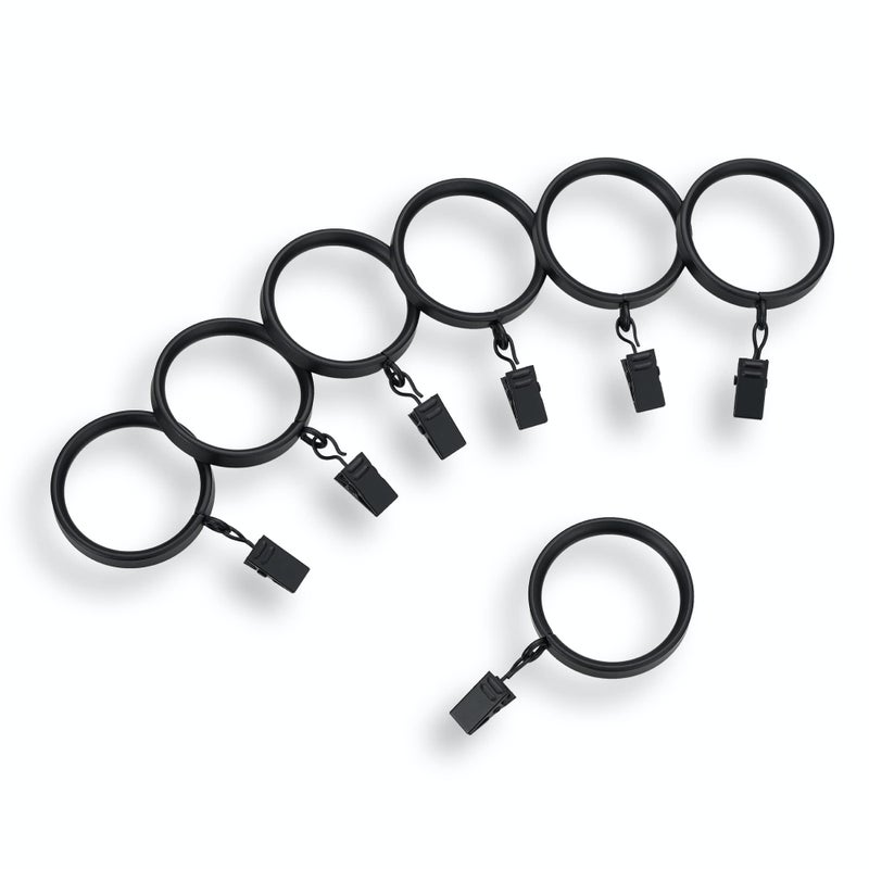 MODE Premium Collection Flat Steel Curtain Clip Rings Set of 14 Curtain Rings with Clips Rings with Clips for Curtains Fits MODE Premium and Acrylic Curtain Rods 1 58 Matte Black