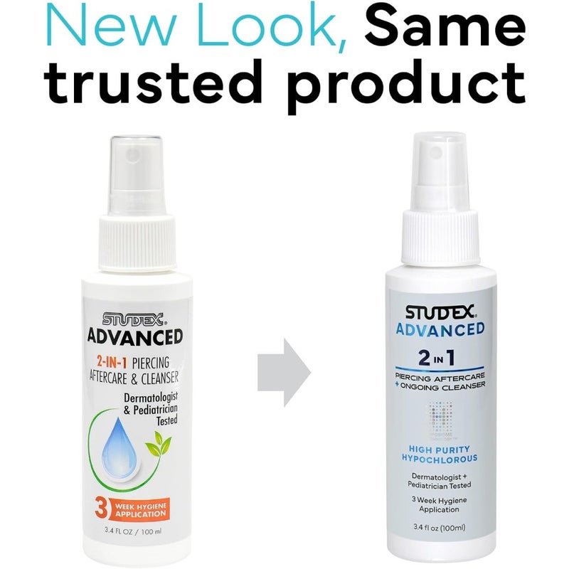 Advanced 2-in-1 Piercing Aftercare and Cleanser Hypochlorous Spray for Body and Ear Piercing, Hypoallergenic Formula for Sensitive Skin 3.4oz - Image 2