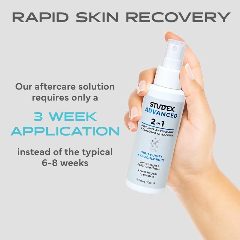 Advanced 2-in-1 Piercing Aftercare and Cleanser Hypochlorous Spray for Body and Ear Piercing, Hypoallergenic Formula for Sensitive Skin 3.4oz - Image 5