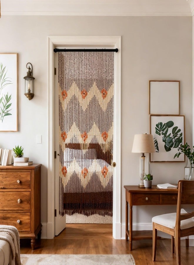 ستارة خرز خشبية بنية اللون من FlavorThings - ويفرلي - ستائر خيطية خشبية طبيعية من الخيزران للأبواب، ستائر خرز معلقة بوهيمية، فاصل للغرف، ديكور منزلي - 36 بوصة × 76 بوصة - 52 خيطًا - Image 3