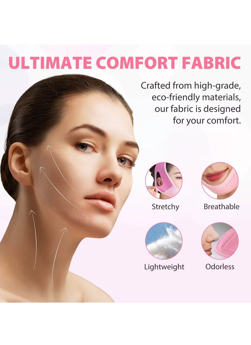 Yecuce V Line Facial Bandage Double Chin Reducer Strap V Shaped Face Chin Up Belt Reduce Sagging and Fights Aging Signs Lift Jawline Face Slimming Patch V Line Face Lifting Mask Light Pink  - Image 3