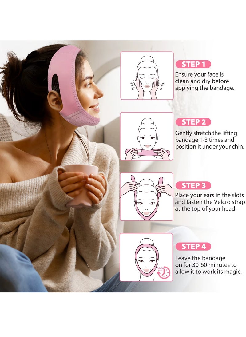 Yecuce V Line Facial Bandage Double Chin Reducer Strap V Shaped Face Chin Up Belt Reduce Sagging and Fights Aging Signs Lift Jawline Face Slimming Patch V Line Face Lifting Mask Light Pink  - Image 4
