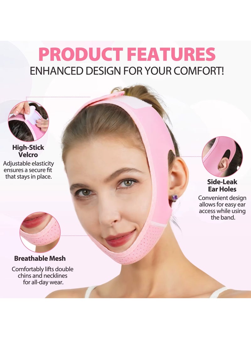 Yecuce V Line Facial Bandage Double Chin Reducer Strap V Shaped Face Chin Up Belt Reduce Sagging and Fights Aging Signs Lift Jawline Face Slimming Patch V Line Face Lifting Mask Light Pink  - Image 5