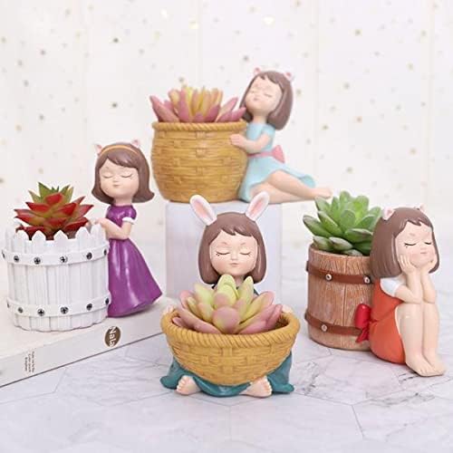Pancikaa Succulent Resin Mini Girls Plant Pots Pack of 4 | Cute Flowerpots for Home, Garden & Desk | Small Ornaments - Multicolor | Outdoor/Indoor Mini Girls Pot - Image 5