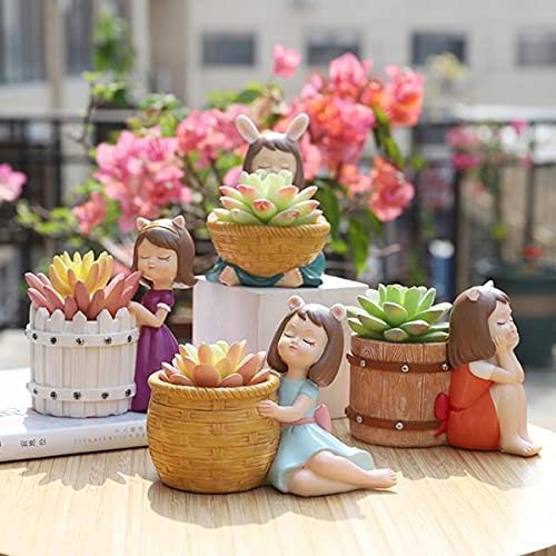 Pancikaa Succulent Resin Mini Girls Plant Pots Pack of 4 | Cute Flowerpots for Home, Garden & Desk | Small Ornaments - Multicolor | Outdoor/Indoor Mini Girls Pot - Image 4