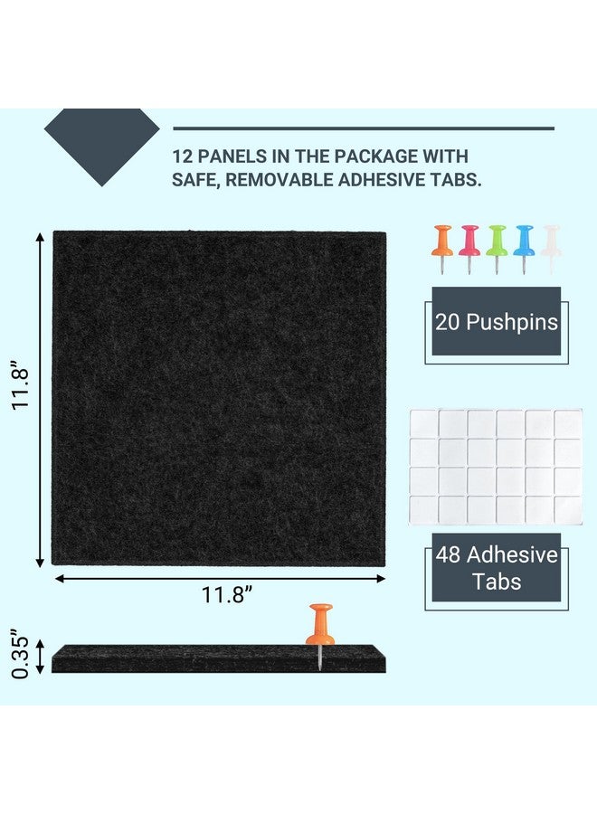 AKTOP Black Cork Bulletin Board 47"X35", 12 Pack Removable Felt Cork Board Tiles For Wall, Large 48 X 36 Bulletin Board Notice Pin Board For Office, School & Home, 48 Safe Adhesive Tabs, 20 Pushpins - Image 3