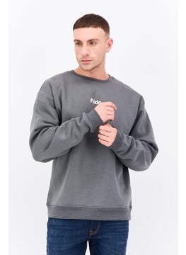Men Crew Neck Brand Logo Long Sleeves Sweatshirt, Grey