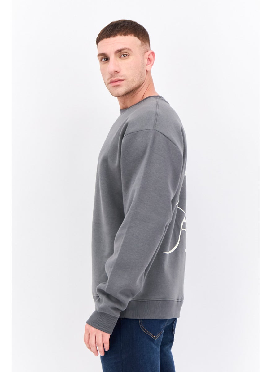 Fudo - Men Crew Neck Brand Logo Long Sleeves Sweatshirt, Grey - Image 1