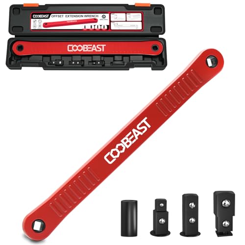 coobeast Red Offset Extension Wrench Impact Ready Socket Wrench Extender Tool with Versatile 14 38 and 12 Square Drive Adapters Universal Extensions Wrench for Small Place - Image 1