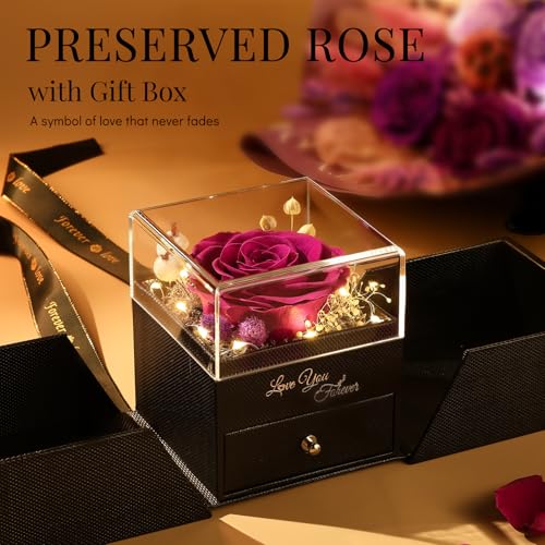 FIACO Gifts for Mom Preserved Real Roses with I Love You Necklace Fresh Forever Flowers Mothers Day Flower Gifts for Women Grandma Anniversary Birthday Gift for Girlfriend Wife Daughter - Image 3