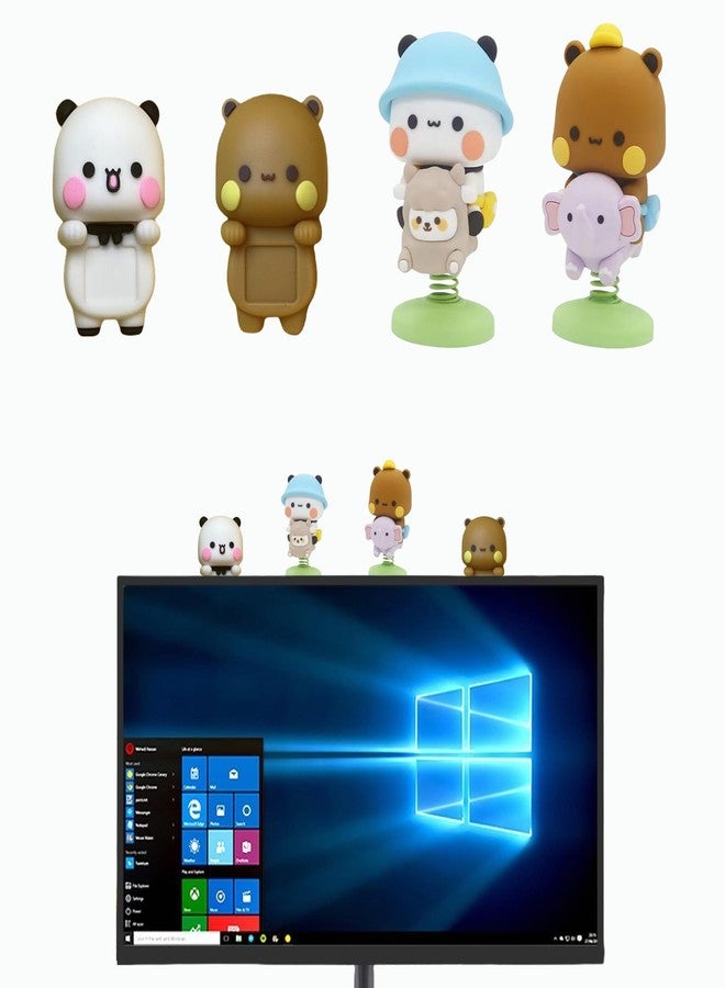 Fsocpen 4PCS Cute Bears Computer Monitor Decor,Funny Swinging Bears,Cute Cartoon Statue Bear Figurine for Desktop Computer Notebook Cell Phone Office Desk Car Dashboard Decor - Image 1
