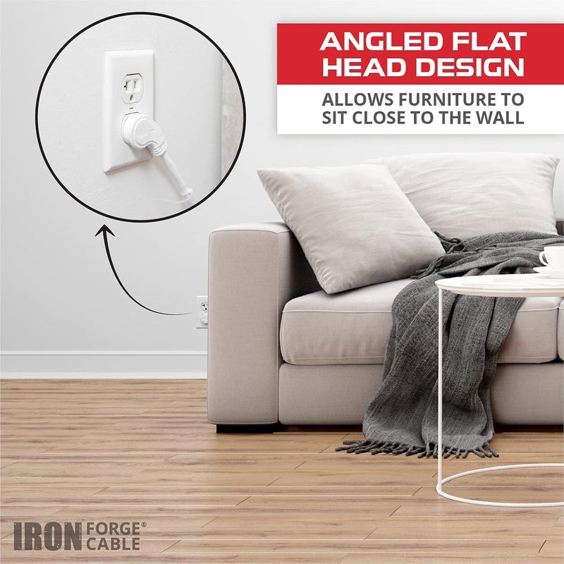 IRON FORGE CABLE 2 Pack of 3 Ft Extension Cords with 45° Angled Flat Plug - 16/3 SJT Low Profile Durable White Indoor Cable - Image 3