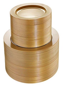 I00000 102 Pieces Solid Gold Disposable Plates Gold Plastic Plates Premium Plastic Party Plates Includes: 51 Dinner Plates 10.25 Inch and 51 Salad/Dessert Plates 7.5 Inch
