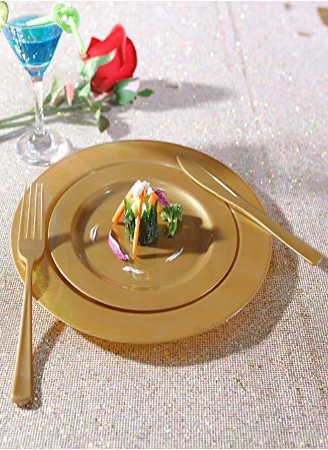 Generic - I00000 102 Pieces Solid Gold Disposable Plates Gold Plastic Plates Premium Plastic Party Plates Includes: 51 Dinner Plates 10.25 Inch and 51 Salad/Dessert Plates 7.5 Inch - Image 1