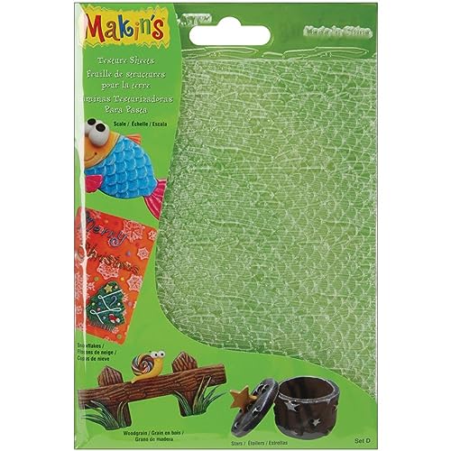 Makin's USA Makin's Clay Texture Sheets 7"X5.5" 4/Pkg, Set D (Scale,Snowflake,Woodgrain&Stars) - Image 1