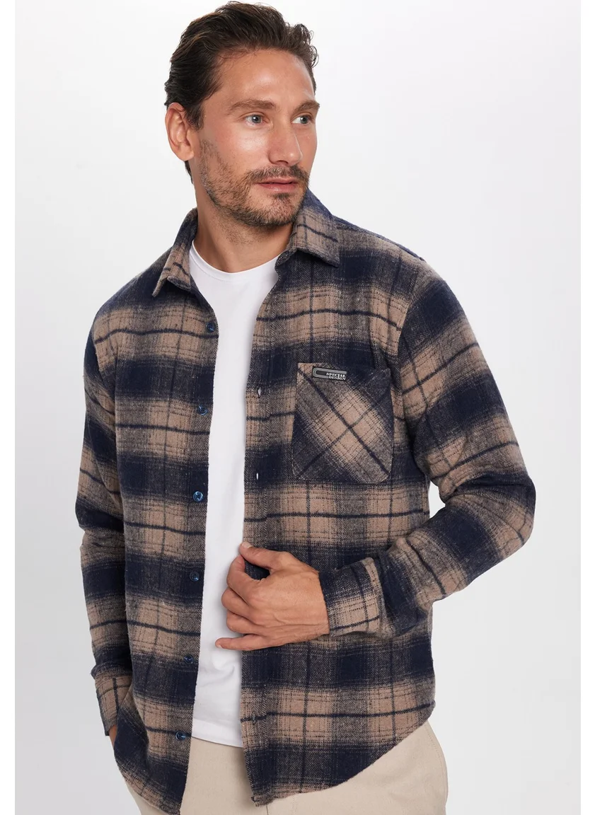 Tudors Men's Slim Fit Slim Fit Lumberjack Single Pocket Checkered Winter Shirt