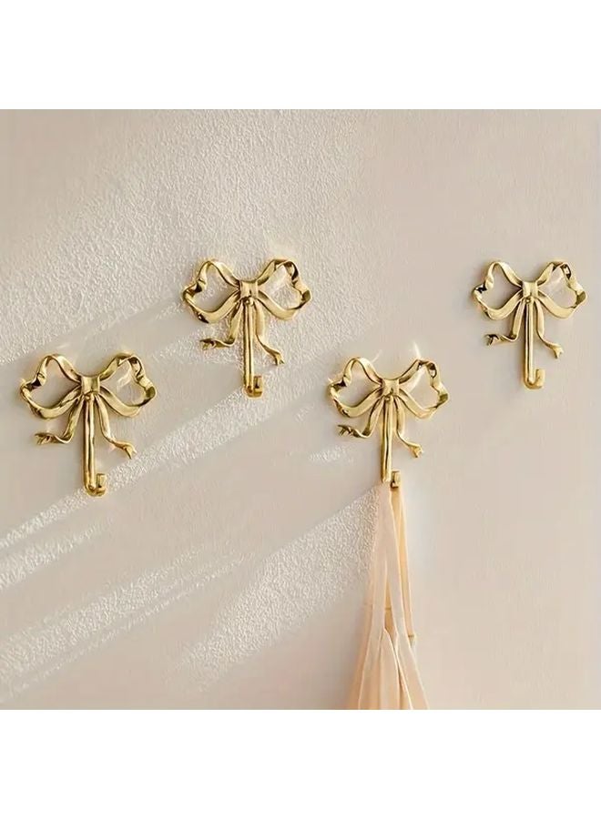 Golden 2pcs Metal Bow Tie Wall Hooks Heavy Duty Adhesive Screw Mounted Decor - Image 2