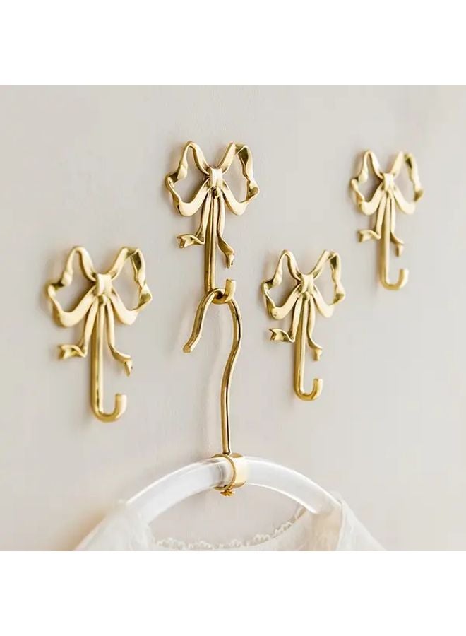 Golden 2pcs Metal Bow Tie Wall Hooks Heavy Duty Adhesive Screw Mounted Decor - Image 3