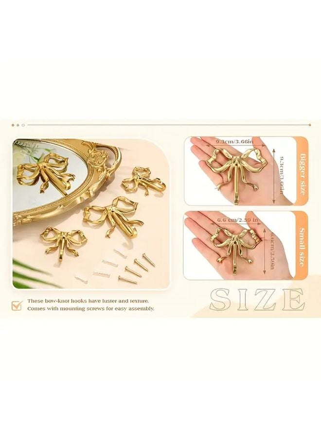 Golden 2pcs Metal Bow Tie Wall Hooks Heavy Duty Adhesive Screw Mounted Decor - Image 4