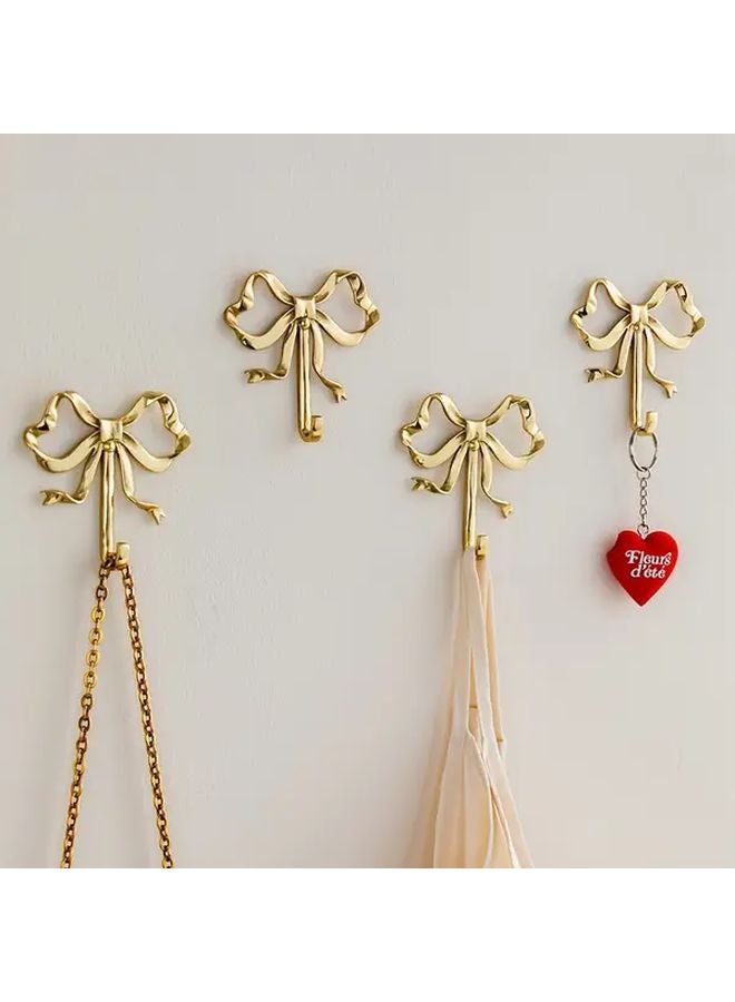 Golden 2pcs Metal Bow Tie Wall Hooks Heavy Duty Adhesive Screw Mounted Decor - Image 5