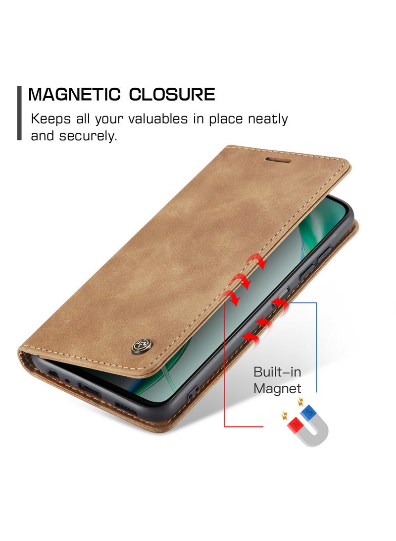 CaseMe Phone Case Luxury PU Leather Design 013 Flip Cover Card Slot Holder Cover For  Honor X7C / Honor 200 smart (Brown) - Image 3