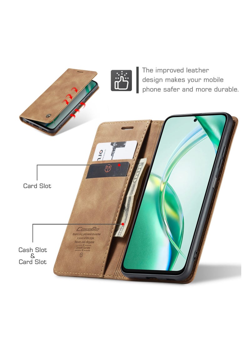 CaseMe Phone Case Luxury PU Leather Design 013 Flip Cover Card Slot Holder Cover For  Honor X7C / Honor 200 smart (Brown) - Image 4