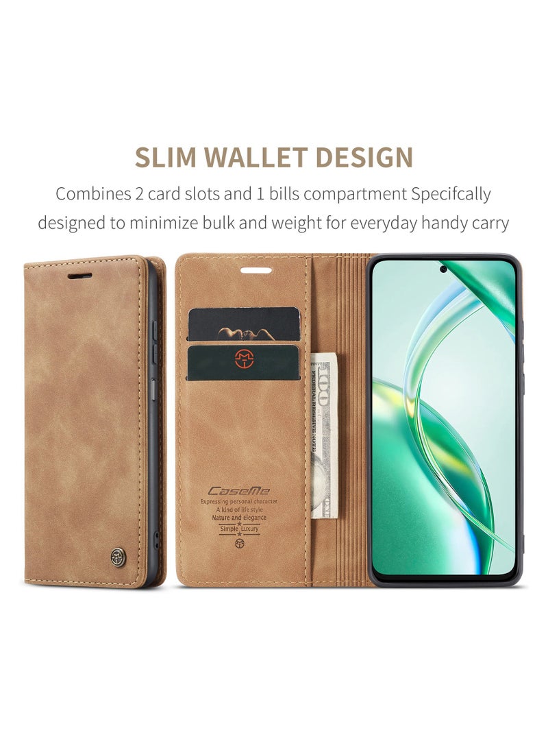 CaseMe Phone Case Luxury PU Leather Design 013 Flip Cover Card Slot Holder Cover For  Honor X7C / Honor 200 smart (Brown) - Image 5