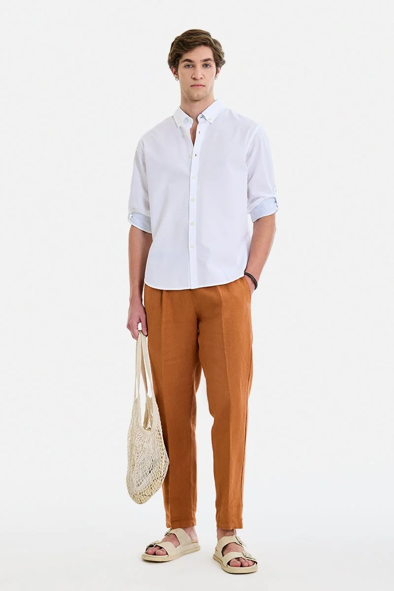 سنيتش White Solid Long Sleeve Regular Fit Shirt