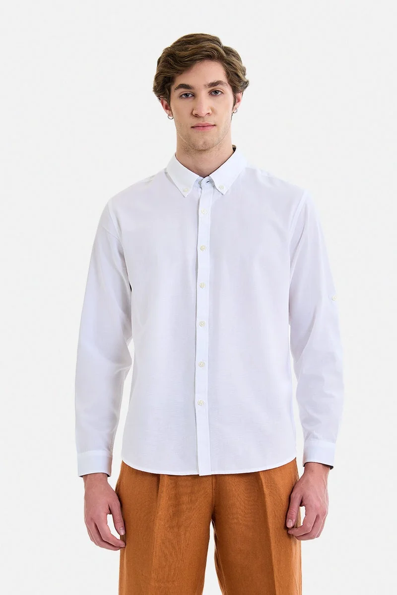 سنيتش White Solid Long Sleeve Regular Fit Shirt