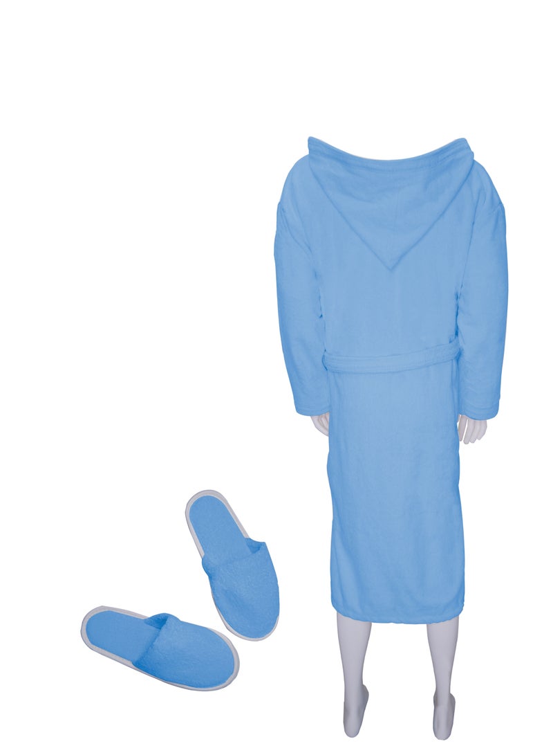 Banotex Soft cotton unisex bathrobe with a pocket and a waist belt with a distinctive slipper in an elegant design, light blue color, multi-size  - Image 2